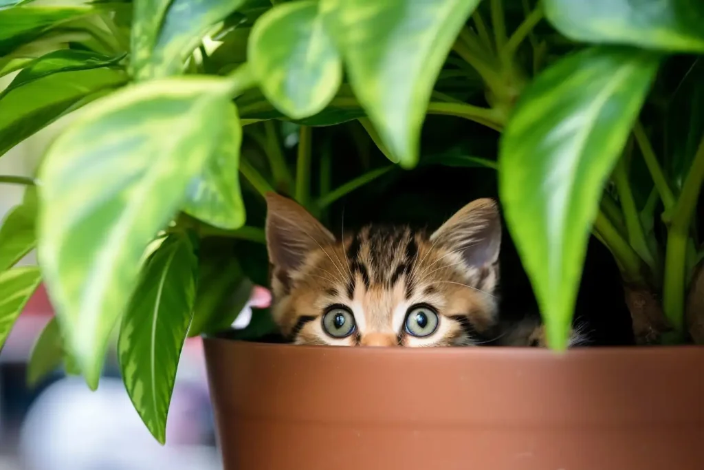 Gato brincando de se esconder